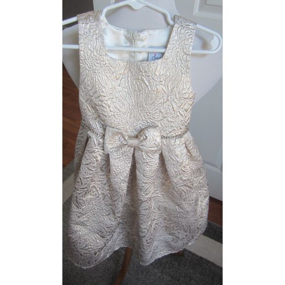 ADORABLE SWEET CHARMERS GOLD LAME BROCADE DRESS W/ RHINESTONE BELT 4/4T - Picture 1 of 7
